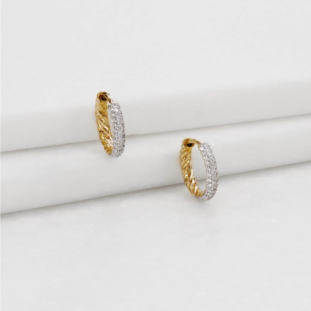 David Yurman Gold and Diamond Huggie Hoop Earrings